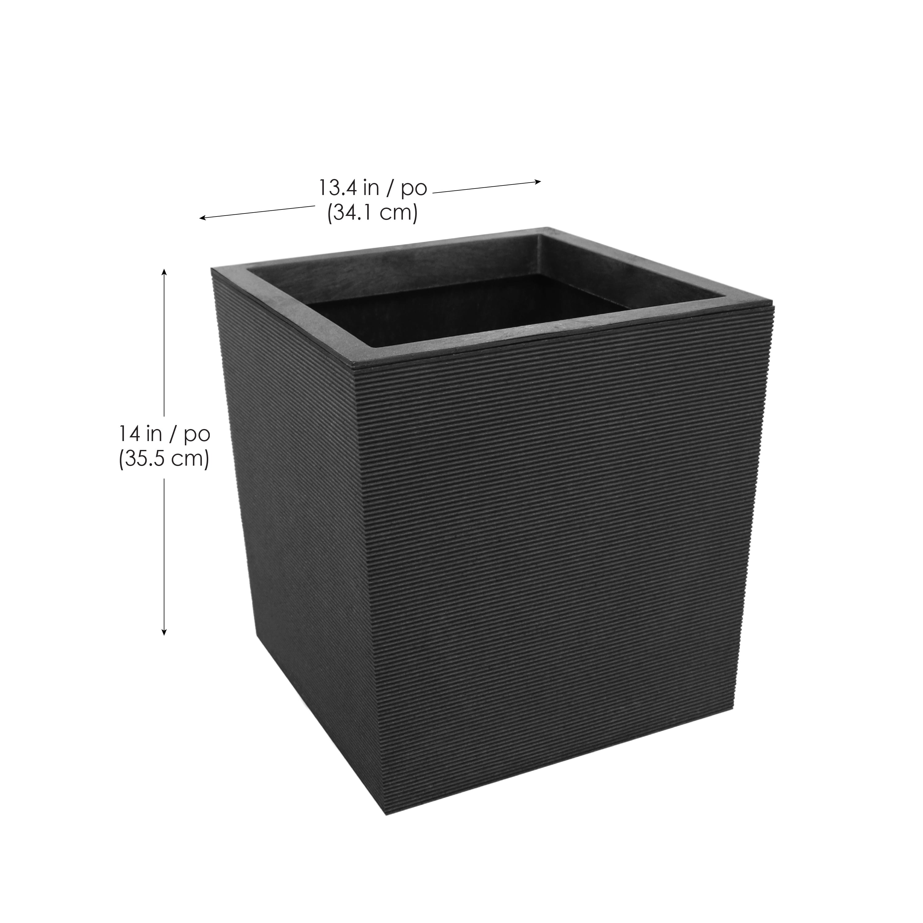 Jardinière carrée auto-arrosante Citadel Horizon de taille moyenne, 33 cm de large x 35 cm de haut, en matériau recyclé, pour intérieur/extérieur, noire