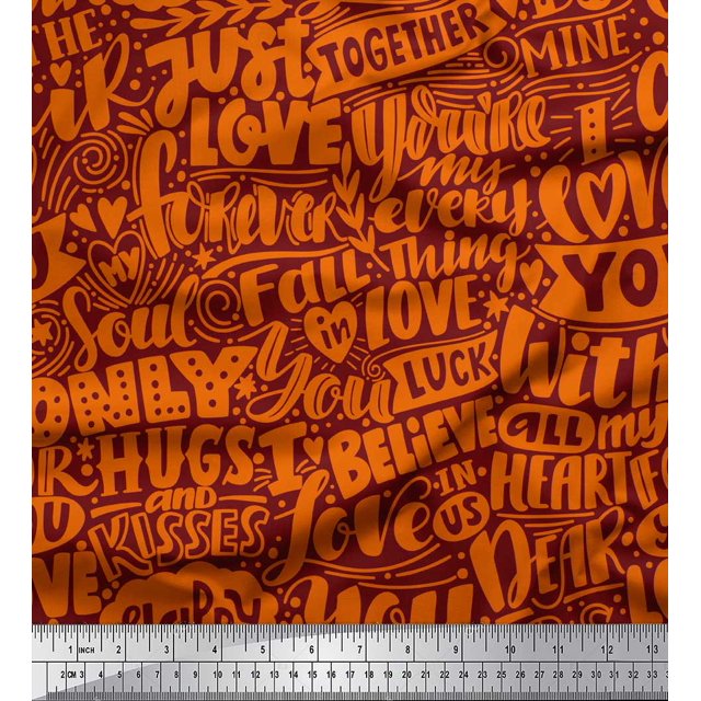 Soimoi Red Rayon Fabric Just Love Forever Text Print Fabric by Yard 56 Inch Wide