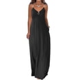 thumbnail image 2 of Pompotops Robes d'Été pour Femmes Décontractées Boho Couleur Unie à Bretelles Anneau Plage Longue Robe Maxi avec Poches, 2 of 7