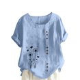 thumbnail image 2 of Jusqu'à 50 % de Rabais Horkkom Hauts Grande Taille pour Femmes Été Décontracté Chemises en Lin à Manches Courtes Col Rond Imprimé Floral Blouses Amples, 2 of 4