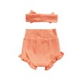 thumbnail image 3 of Xingqing Infant Baby Girls Bloomers Diaper Cover High Waist Elastic Ruffle Shorts Solid Color Underwear Headbands Set, 3 of 7
