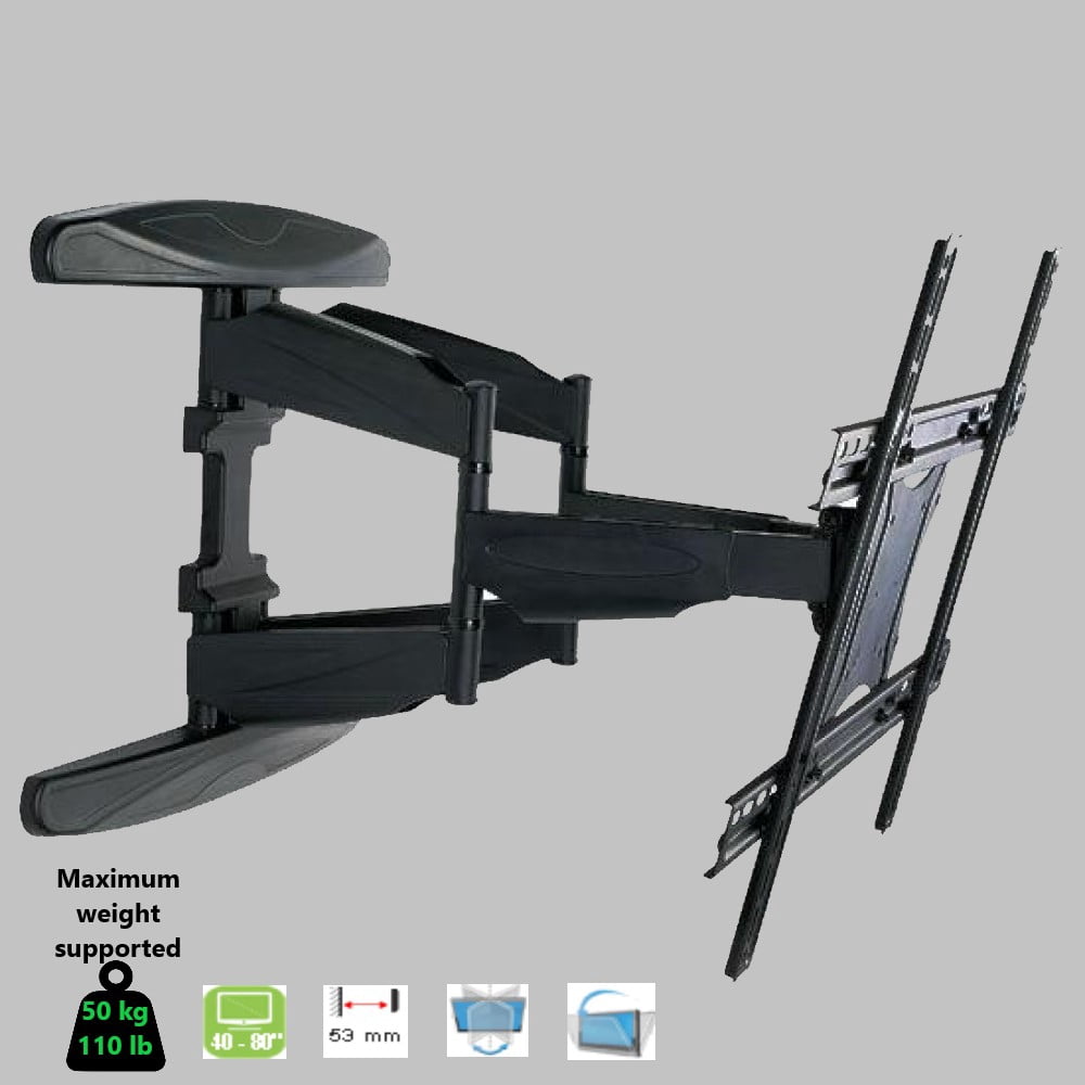 Techly Support mural orientable pour téléviseur LCD/LED de 40" à 80" - Inclinaison de +12°/-2° - VESA jusqu'à 600x400 mm - Capacité de charge jusqu'à 50 kg - Noir