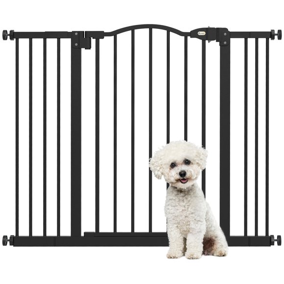PawHut 29"-39" Pet Gate with Door Pressure Fit Dog Gate for Stairs, Black
