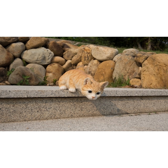 Statue d'Animal de Décoration de Jardin Chat Regardant par-Dessus le Rebord - Tabby Orange