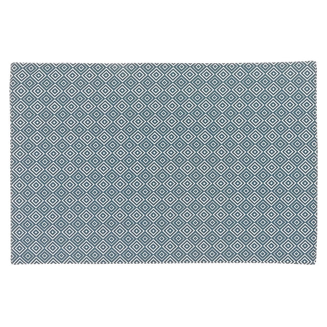 Cotton Placemat Geometric 12 X 18 - Set of 12 rectangular cotton placemats featuring a blue diamond geometric pattern, designed to protect tables from spills and heat while enhancing dining table linens for casual or formal settings.