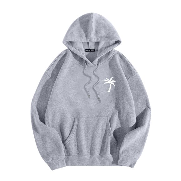 LUOGENLI Hoodies for Men Zip up Navy Blue Male and Women Autumn and Winter Solid Color Coconut Tree Printing Sweater Hooded Long Sleeve Pocket Sweater Men Hoodies Design Grey Size S