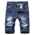 thumbnail image 2 of Jovati Denim Trunks for Men, Ripped Distressed Washed Stretch Cotton Short Shorts with Cut-Off Hem and Classic Biker Fit, 2 of 10