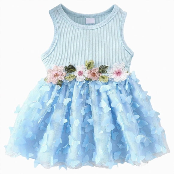 Kogui Baby Birthday Dress Girl's Dresses Ruffle Sleeve Tiered Swing A-Line Cute Casual Sundress 18 24 Months (Sky Blue,18-24 Months)