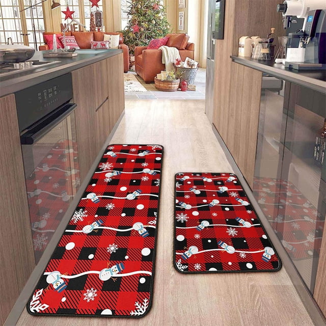 Christmas Kitchen Mats for Floor,Christmas Kitchen Rugs Set of 2,Christmas Kitchen Rugs and Mats for Floor Non-Slip Backing Mat,Christmas Kitchen Decor,Anti Fatigue Kitchen Rug with Runner