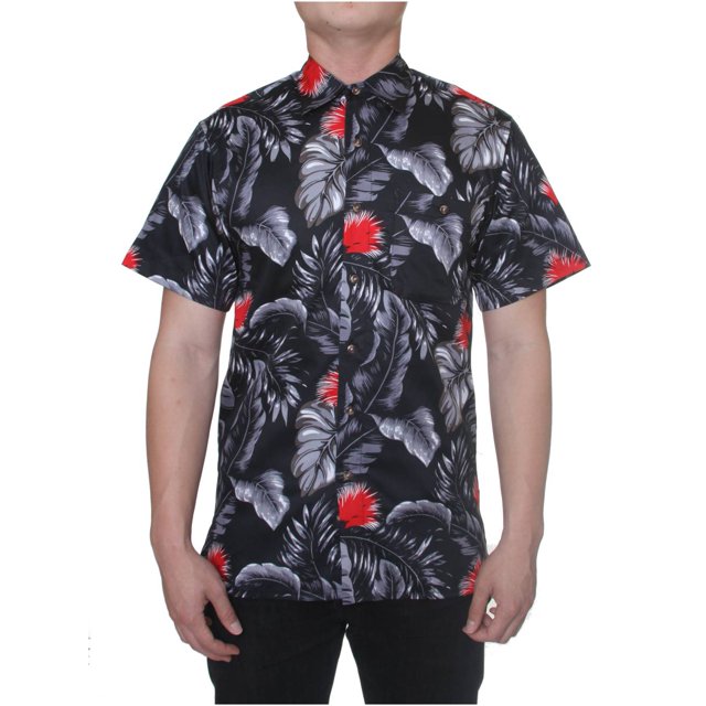 Omega Chemise Habillée Hawaïenne Tropicale, Noir Gris TG