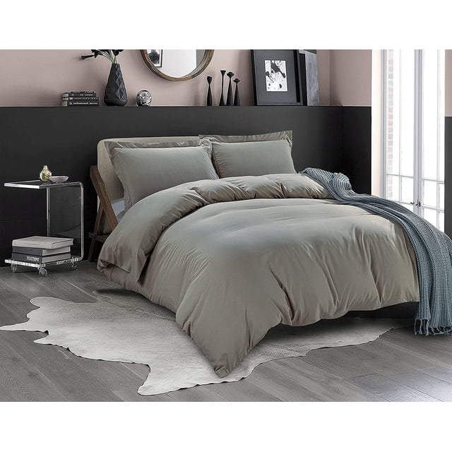 3-Piece Duvet Cover Set, 1800 Thread Count, Button Closure, Solid Color - Cooling, Breathable Material- Wrinkle, Fade, Stain Resistant, Full/Queen, Gray
