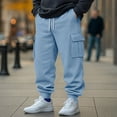 thumbnail image 3 of Yuyuzo Mens Cargo Sweatpants Causal Drawstring Workout Joggers Fleece Solid Color Athletic Pants with Pockets, 3 of 7
