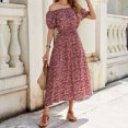 thumbnail image 1 of Ovzne Robes pour Femmes Robe pour Femme Mode Femmes Imprimé Floral Épaules Dénudées Manches Courtes Fermeture Élasticité Taille Rétractable Robe d'Été Manches Courtes Imprimée Liquidation, 1 of 7