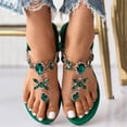thumbnail image 2 of Flat Sandals for Women T-Strap Transparent Elastic Flash Rhinestone Decor Colorful Dressy Wedding Slip on Non Slip Summer Flip Flops Thong Sandals Green, 2 of 6