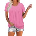 thumbnail image 1 of Erwazi T-shirt d'Été à Manches Courtes pour Femmes, Col Rond, devant Plissé, T-Shirt Décontracté, 1 of 7