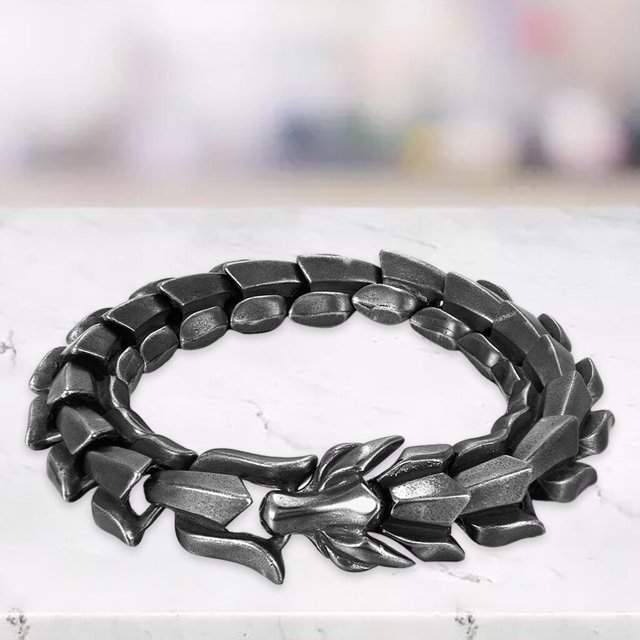 Baohd Gothic Punk Bracelet Titanium Steel Dragon Scale Bangle Black 8.26 inches