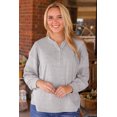 thumbnail image 1 of Women's Gray Waffle Patchwork Dolman Sleeve Henley Top, 1 of 5