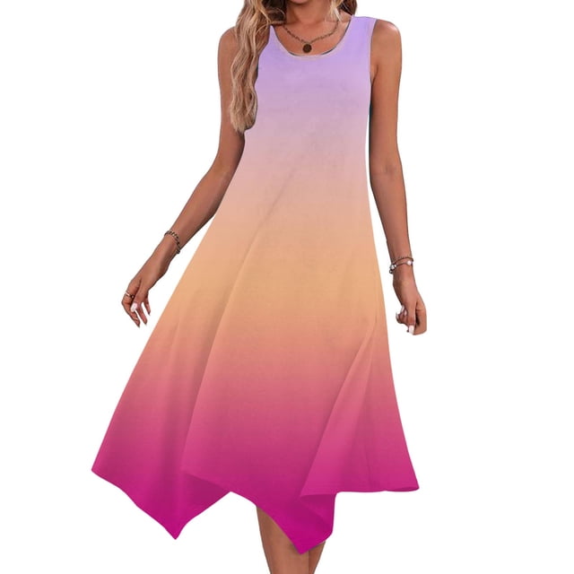 Ovzne Robes Grande Taille pour Femmes aux Formes Robe de Plage Robes pour Femmes Sans Manches Col Rond à Cordon Décontractée à Volants Robe Trapèze Courte Robe de Vacances Liquidation