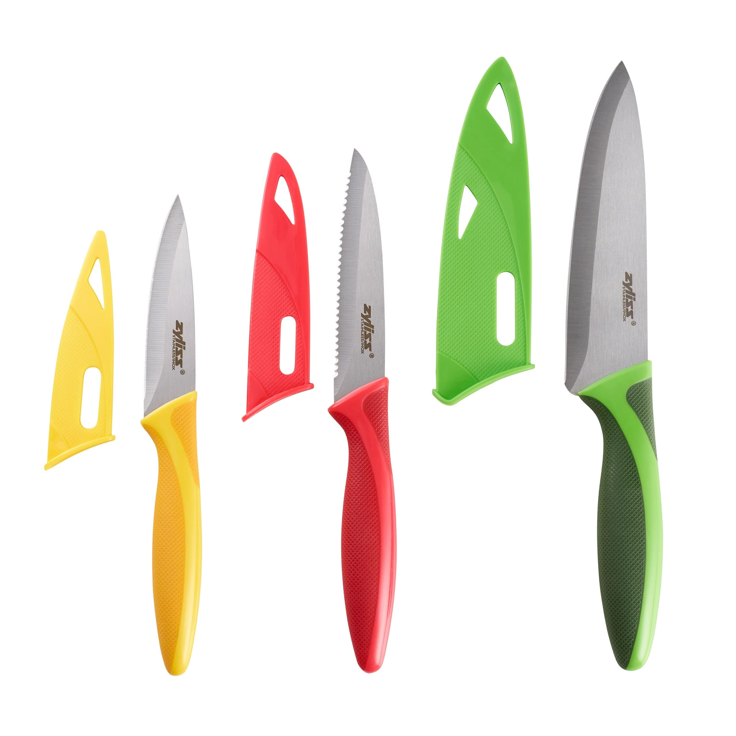 Zyliss 3 Piece Knife Value Set - Kitchen Knife Set - Kitchen Knife Set with Sheath Covers - Includes Paring, Serrated Paring & Utility Knives - Stainless Steel