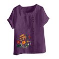 thumbnail image 4 of QATAINLAV Hauts d'Été pour Femmes Décontractés en Coton et Lin T-Shirts à Manches Courtes Col Rond Chemise T-Shirts Graphiques Floraux Surdimensionnés Tenues de Vacances à la Plage Liquidation Violet XXXXXL, 4 of 5