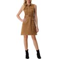 thumbnail image 1 of INSPIRE CHIC Robe en Faux Suède pour Femme, Col Rabattu, Taille à Nouer, Sans Manches, Mini-Robe Boutonnée, Brun, m, 1 of 5