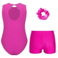 thumbnail image 2 of RUNQHUI Kids Girls Gymnastics Dance Active Outfit Sleeveless Patchwork Rhinestones Leotard with Shorts Hot Pink 14, 2 of 7