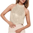thumbnail image 1 of SROBPTY Chemises d'Été pour Femmes, Chemise à Sequins avec Fermeture Éclair Sans Manches Col Rond Beige, L, 1 of 5