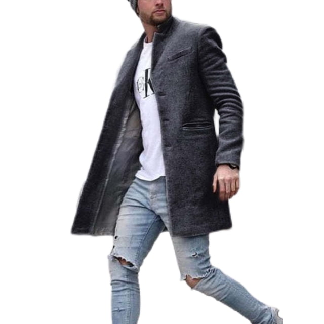 LUXUR Manteau Trench à Col à Revers pour Homme Caban de Vacances d'Affaires Gris Foncé 2TG