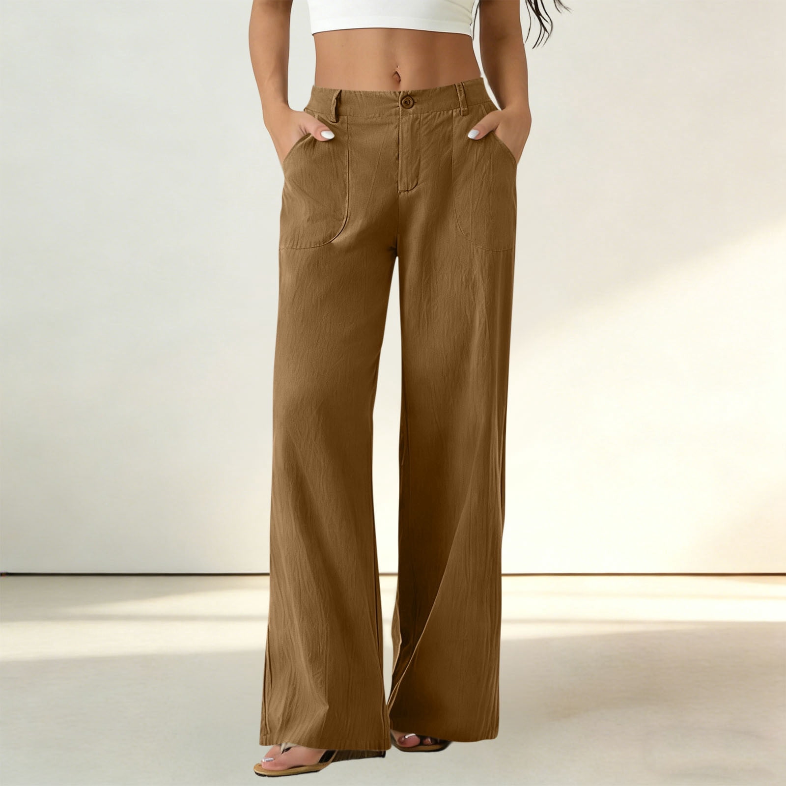 SZJXBUY Linen Pants with Back Pockets Women Summer Dressy Casual