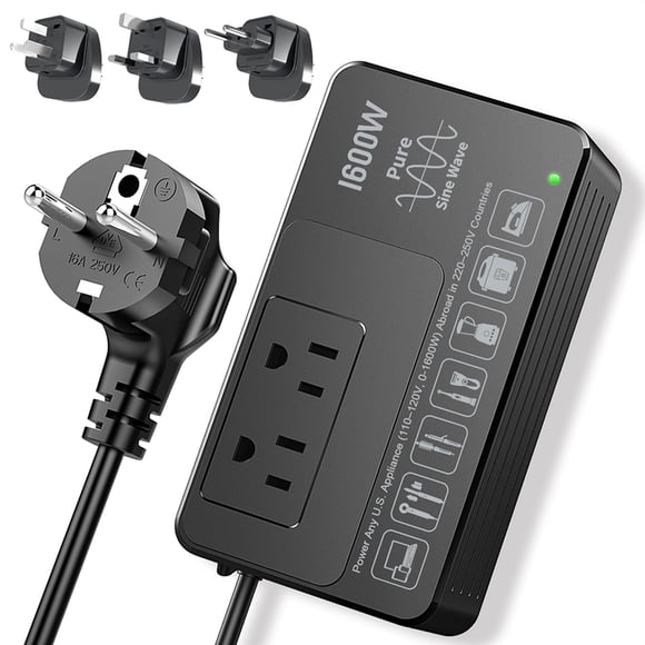 HYTED Convertisseur de Tension 1600W 220V vers 110V - Alimentez des Appareils Américains à l'Étranger, Onde Sinusoïdale Pure, Branchez et Utilisez, Sans Limitations, Protection contre les Surtensions - Haute Puissance