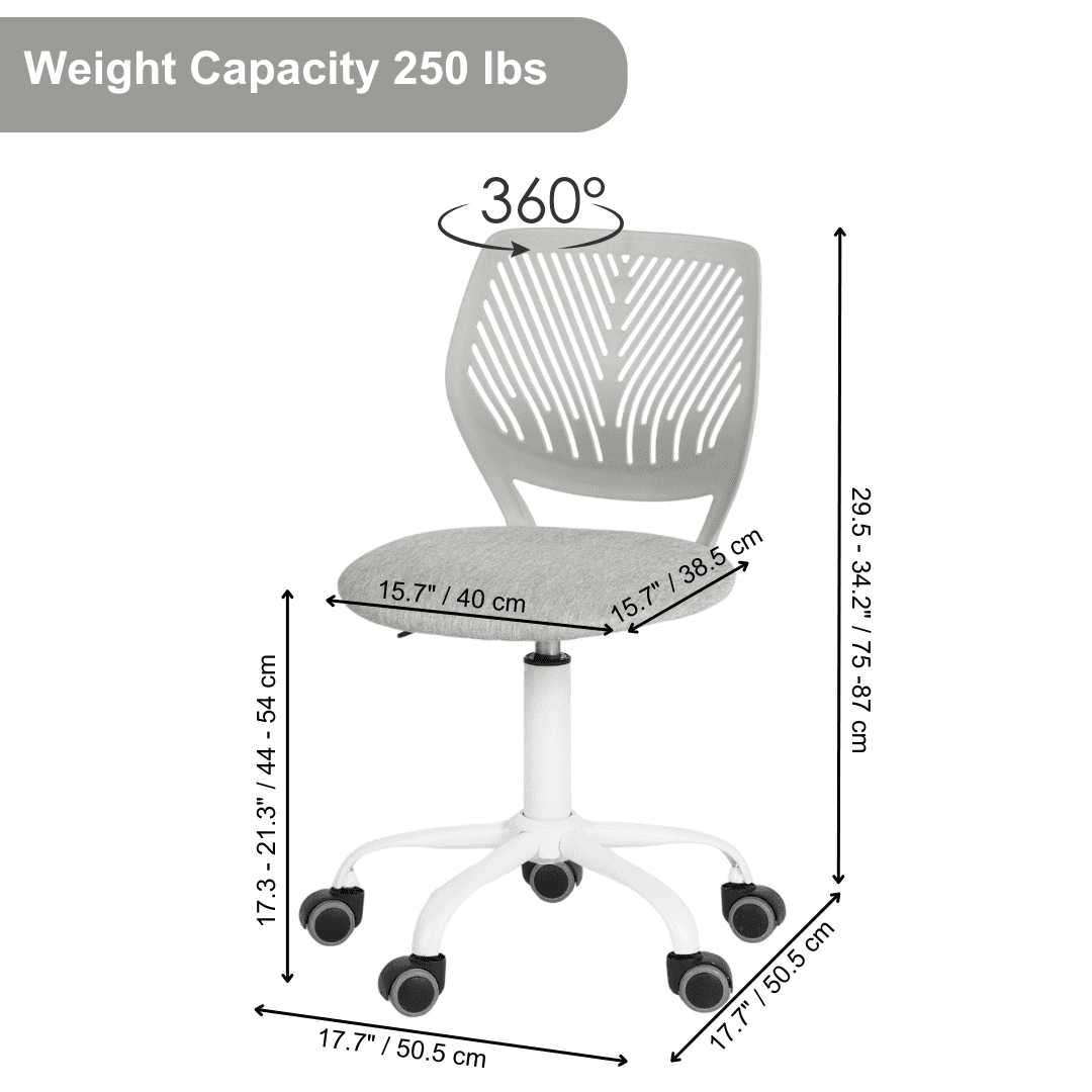 Chaise d'étude pivotante pour garçons et filles Homy Casa avec siège en tissu rose et hauteur réglable