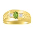 thumbnail image 1 of RYLOS Men's Rings 14K Yellow Gold Classic Nugget 6X4MM Oval Gemstone & Diamond Ring Peridot August Birthstone Rings Size 10, 1 of 7
