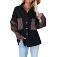 thumbnail image 1 of goowrom Vestes en Denim Amples pour Femmes à Manches Longues, Boutonnées, à Contraste Léopard, 1 of 7