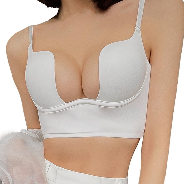 FhsagQ Bra Bras for Women Role Play Women Solid Low Back Bras Underwired U Shape Backless Bras Convertible Straps Underwire Bra Womens Bras Robe Plus Size Bras for Women Yellow White S