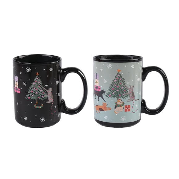 Mug en grès Holiday Time (15 oz) – Motif d'animaux réagissant à la chaleur