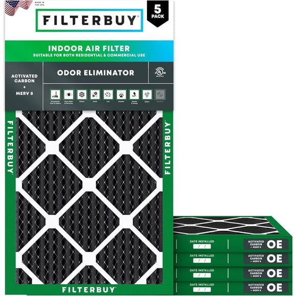 Filterbuy 16x25x1 Air Filter MERV 8 Odor Eliminator, HVAC AC Furnace Air Filters Replacement (5-Pack)
