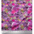 thumbnail image 1 of Soimoi Purple Rayon Fabric Heart,Star & Fashion Text Print Sewing Fabric Yard 56 Inch Wide, 1 of 1