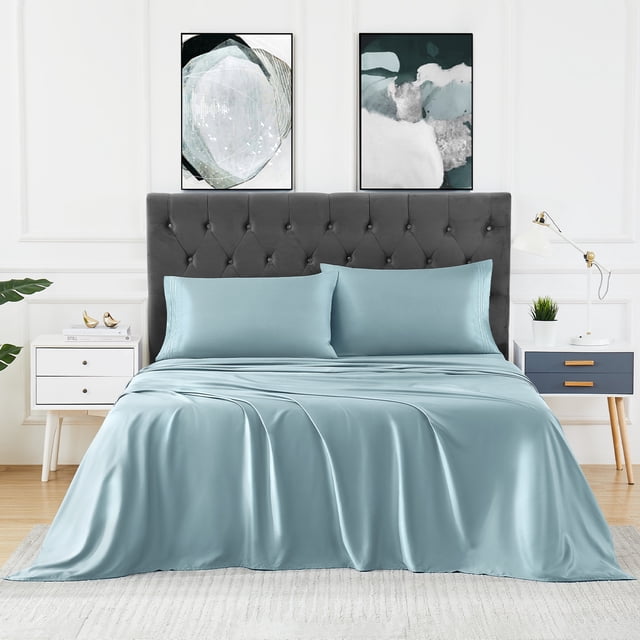 Bamboo Sheets Set of 4 - Rayon from Bamboo Cooling Bed Sheets, 16" Deep Pocket Fitted Sheet for Hot Sleepers, Queen Size Soft Wrinkle-Resistant Bedding