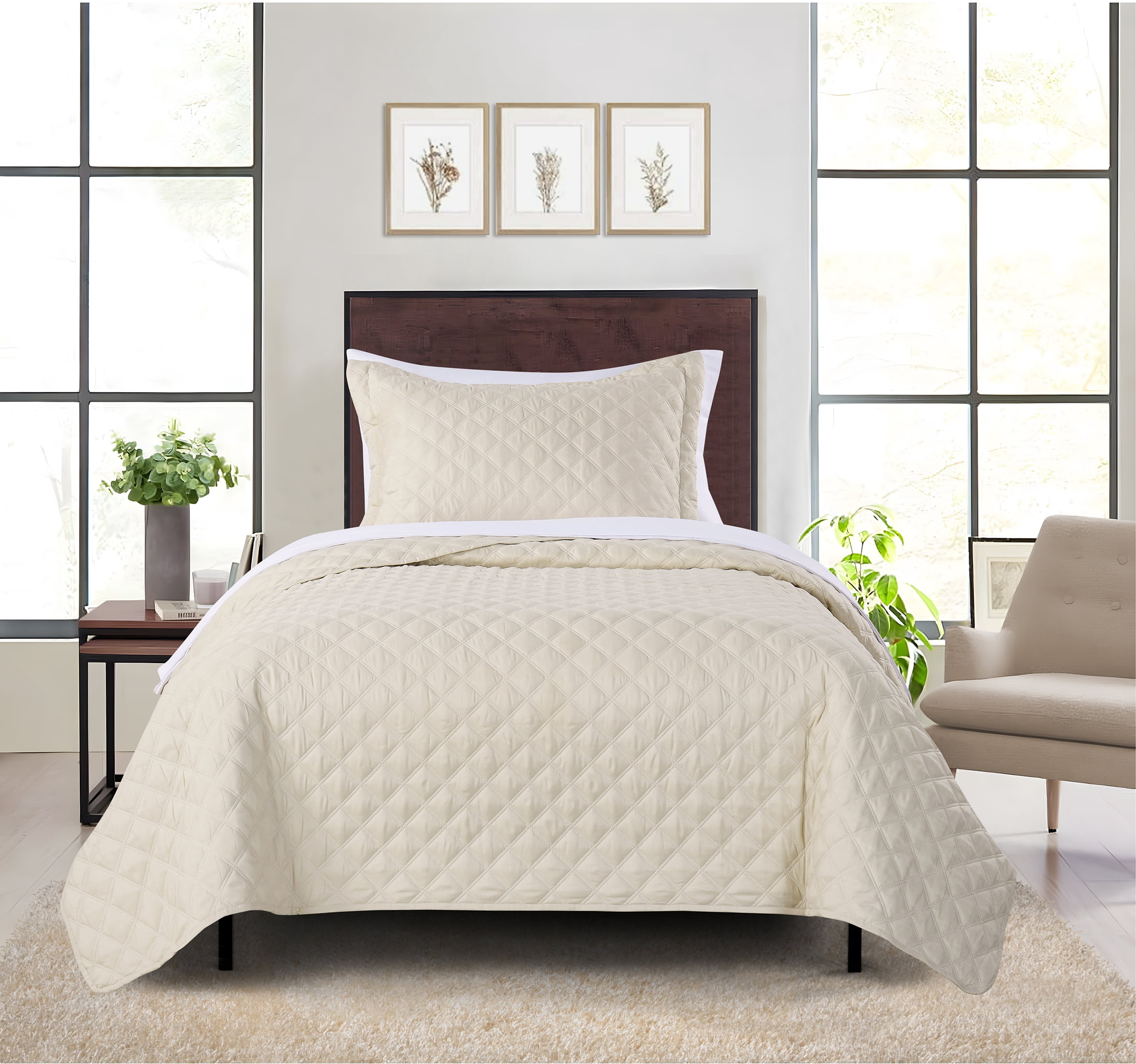 Mainstays Ensemble courtepointe et drap-housse légers tout-en-un - 7pièces, Tres Grand Lit, Beige
