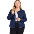 thumbnail image 2 of GRACE & GRANDEUR Women's Plus Jean Jacket Long Sleeves Collarless Denim Jacket, 2 of 6