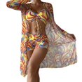 thumbnail image 4 of Women Bikini Set Ins 3 Piece Swimsuits Spaghetti Strap with Long Sleeve Cover Up, 4 of 9