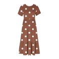thumbnail image 3 of Tumotour Robe d'Été pour Femmes, Imprimée, Ample, Décontractée, à Manches Courtes, Col Ras du Cou, Ligne A, Évasée, Fluide, à Étages, Chemise, Maxi, Plage, Longue, 2025, Tenues Tendance avec Poches, 3 of 4