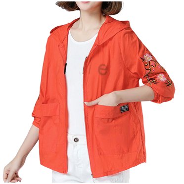 Dvprdro Manteau d'Hiver pour Femmes Costume de Protection Solaire Brodé avec Poche à Fermeture Éclair Manches Longues à Capuche Mode Décontractée