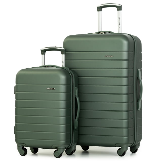 Jetstream® Ensemble de Bagages Rigides 2 Pcs en Vert Foncé avec une Valise Moyenne de 26 Pouces Enregistrée et un Bagage de Cabine, Dotés d'Une Coque Rigide en ABS Résistante aux Impacts, de ridges Horizontaux, de Roues Pivotantes à 360° et de Poignées Télescopiques pour un Voyage Fluide.