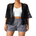 thumbnail image 1 of Women‘s See-through Smock Cardigan Short Sleeve Solid Color Lace Patchwork Shawl Sheer Bolero Cover Up Blouse, 1 of 6