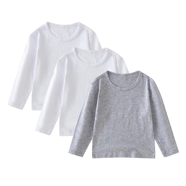 ZACPNCV Chandails Molletonnés à Col Rond pour Filles 3 Pcs, Chandails à Manches Longues pour Enfants, Hauts, Chandail d'Automne, Blanc, 2-3 Ans