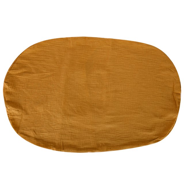 Loewten Baby Lounger Slipcover, a removable newborn lounger cover crafted from double-layer cotton yarn in a warm golden tone. Ideal for infants, it measures approximately 80 x 50 cm (31.5 x 19.7 in) and features a foldable, lightweight design for convenient storage and travel. Perfect for nursery decor, infant bedding, and baby comfort.