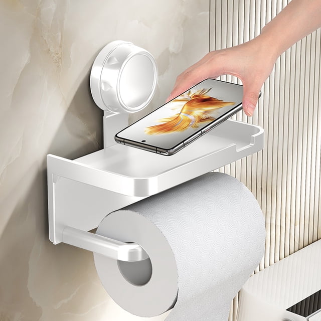 Chmadoxn Bathroom Storage & Organization, Double Layer Suction Cup Paper Rack Toilet Paper Box Paper Towel Rack Storage Rack Paper Drawer Storage Rack Plastics Suction cup paper holder