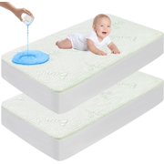 SURJDE 2 Pack Bamboo Crib Waterproof Mattress Protector, 3D Air Fabric Breathable Crib Mattress Pad, Deep Pocket Fitted Sheet Style Crib Mattress Pad Cover for 4-13 inches Mattress