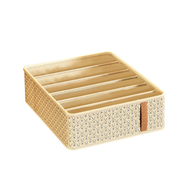 Kcavykas Clearance Sales Home Storage Organiser Underwear Sock Storage Box. A beige drawer-type multifunctional organizing box with a woven texture and six compartments, designed for wardrobe organization. Made of durable mesh material, it is lightweight and maintains its shape. Ideal for storing socks, underwear, and other small items, helping to declutter and organize spaces.